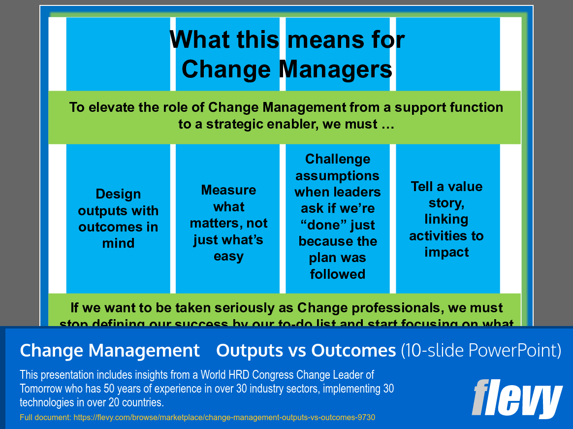 Change Management … Outputs vs Outcomes (10-slide PPT PowerPoint presentation slide deck (PPT)) Preview Image