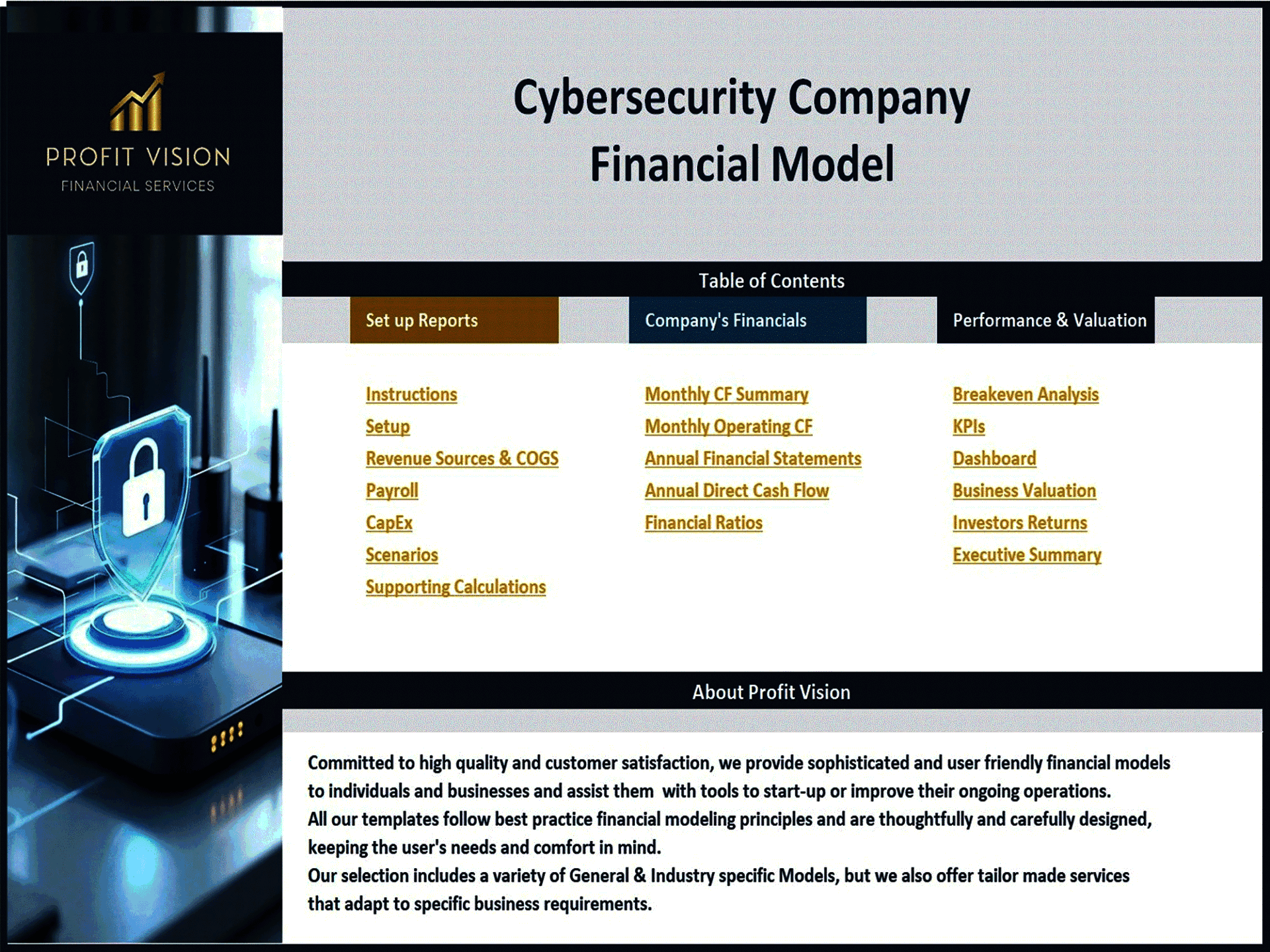 Cybersecurity Services Company – 10 Year Financial Model (Excel template (XLSX)) Preview Image