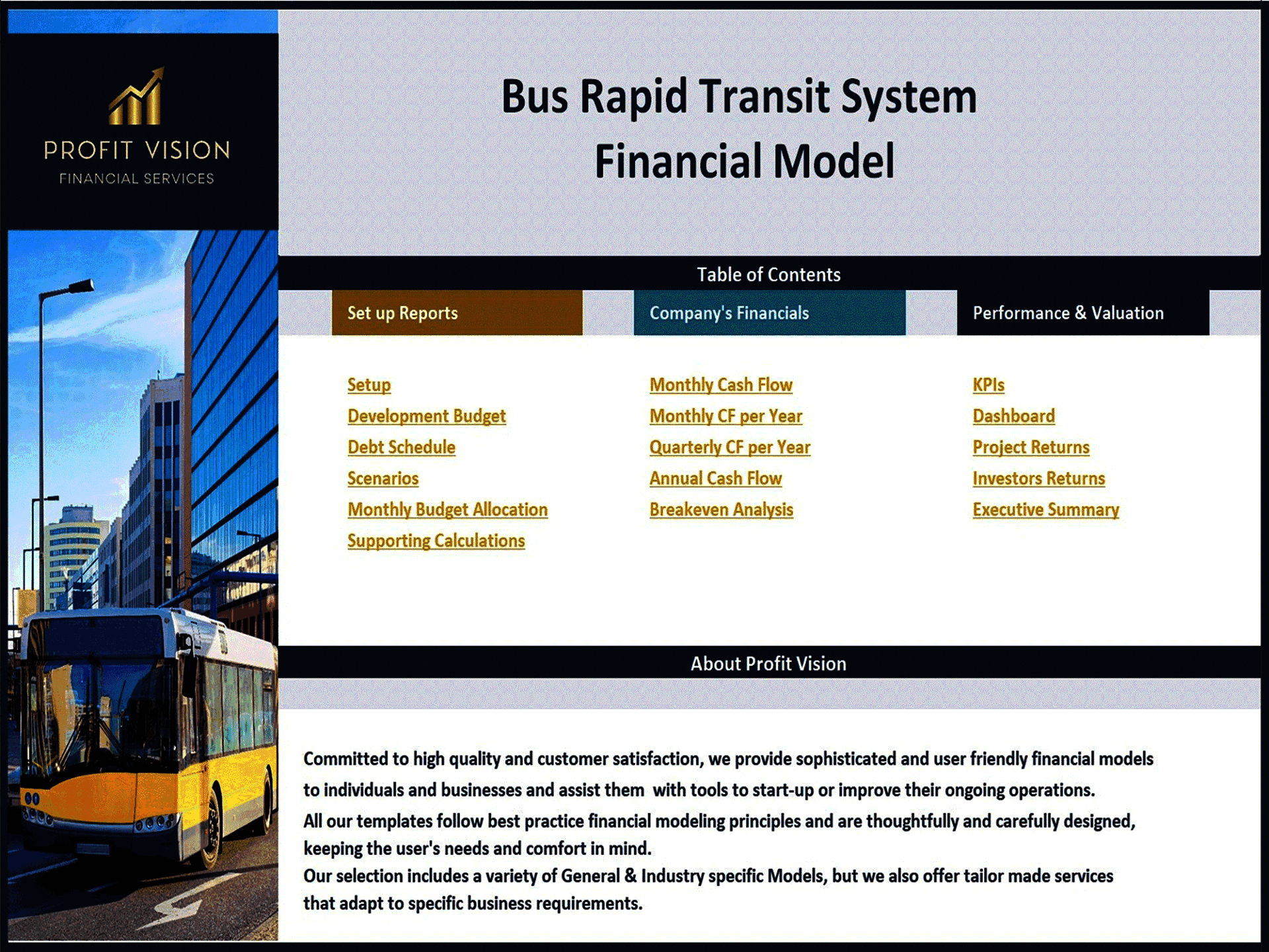 Bus Rapid Transit (BRT) System – 10 Year Financial Model (Excel template (XLSX)) Preview Image