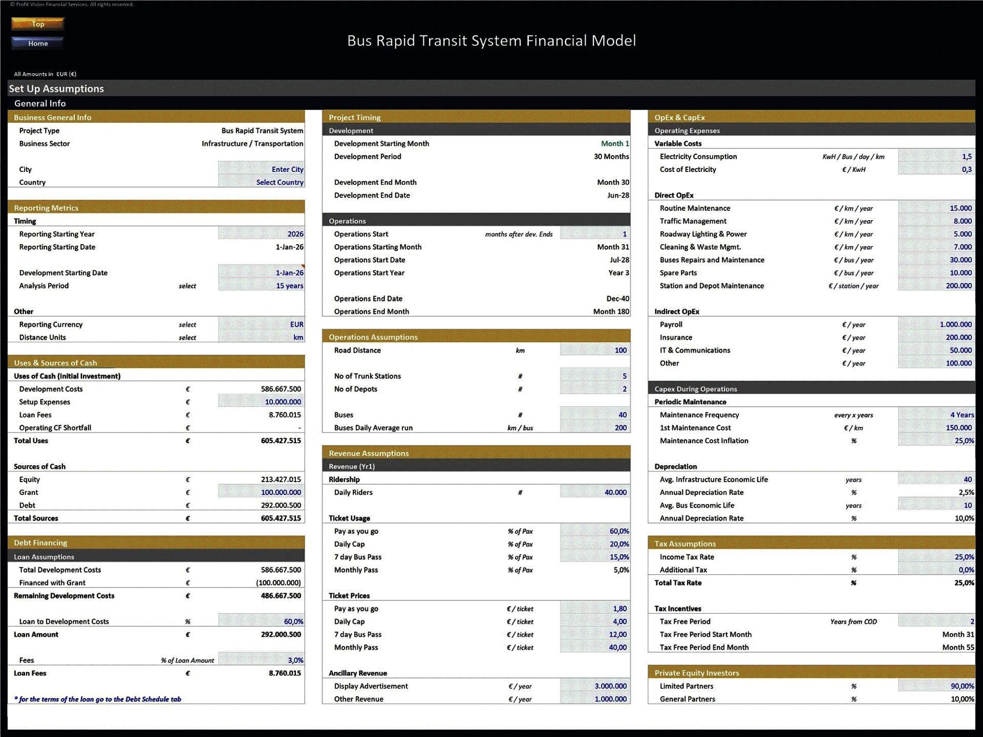 Bus Rapid Transit (BRT) System – 10 Year Financial Model (Excel template (XLSX)) Preview Image