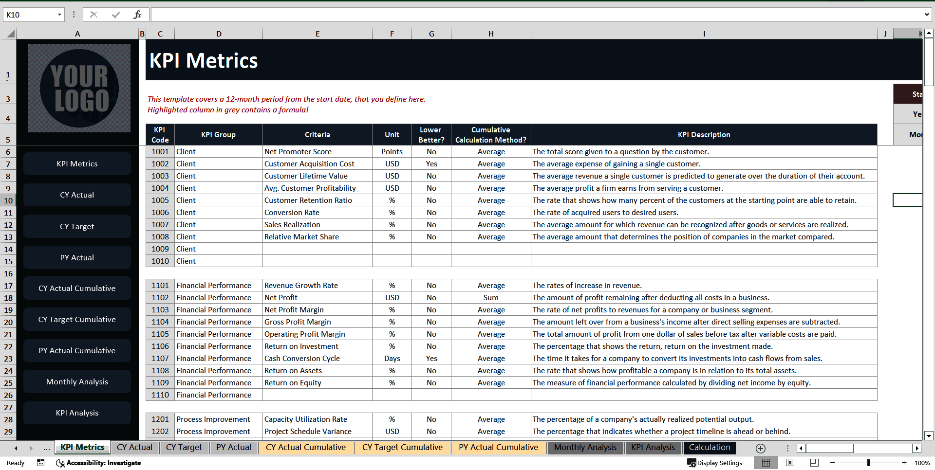 Management KPI Excel Template (Excel template (XLSX)) Preview Image