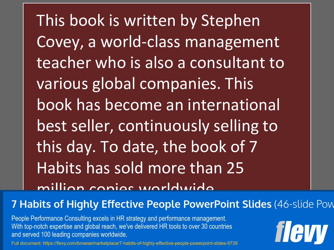 7 Habits of Highly Effective People Book Summary (46-slide PPT PowerPoint presentation slide deck (PPTX)) Preview Image