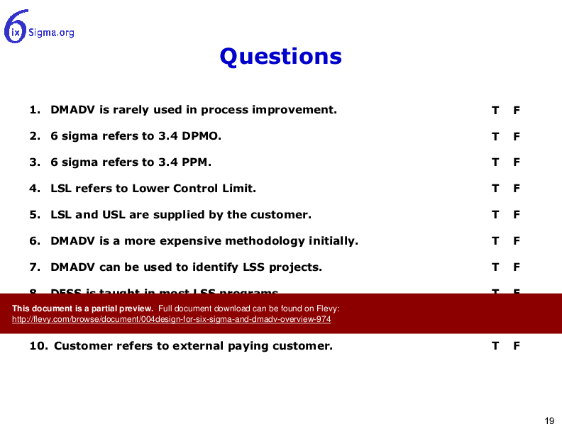 004_Design for Six Sigma and DMADV Overview (19-slide PPT PowerPoint presentation (PPT)) Preview Image