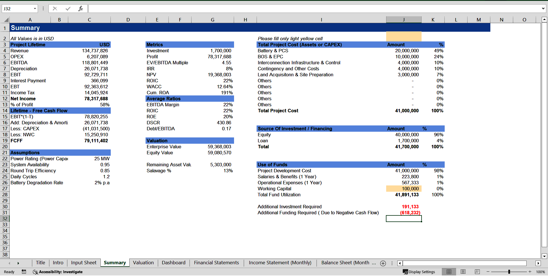 Energy Storage Revenue Projections Model (BESS) (Excel template (XLSX)) Preview Image