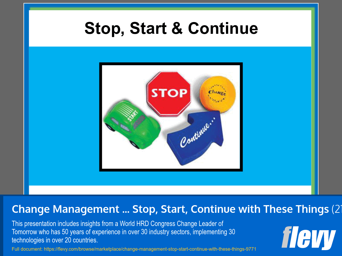 Change Management ... Stop, Start, Continue with These Things (21-slide PPT PowerPoint presentation slide deck (PPT)) Preview Image