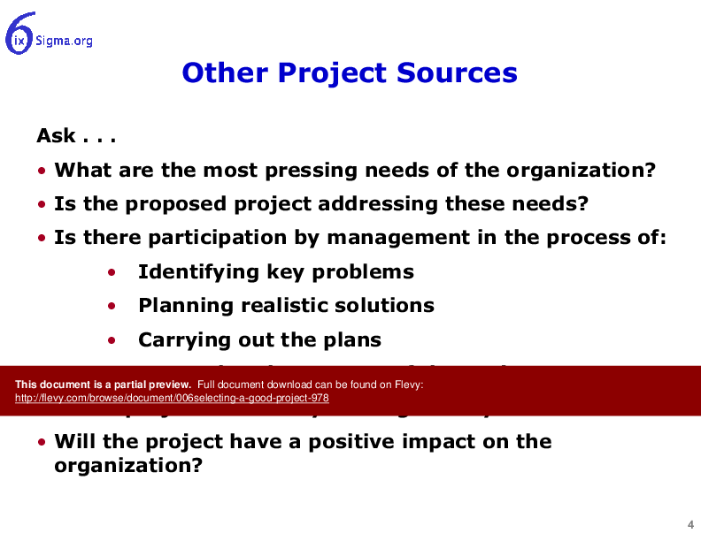 This is a partial preview of 006_Selecting a Good Project (30-slide PowerPoint presentation (PPT)). Full document is 30 slides. 