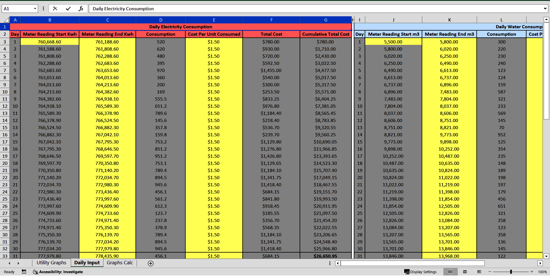 Daily Utilities Tracker (Excel template (XLSX)) Preview Image