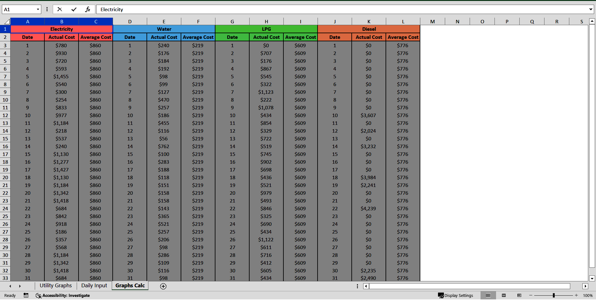 Daily Utilities Tracker (Excel template (XLSX)) Preview Image
