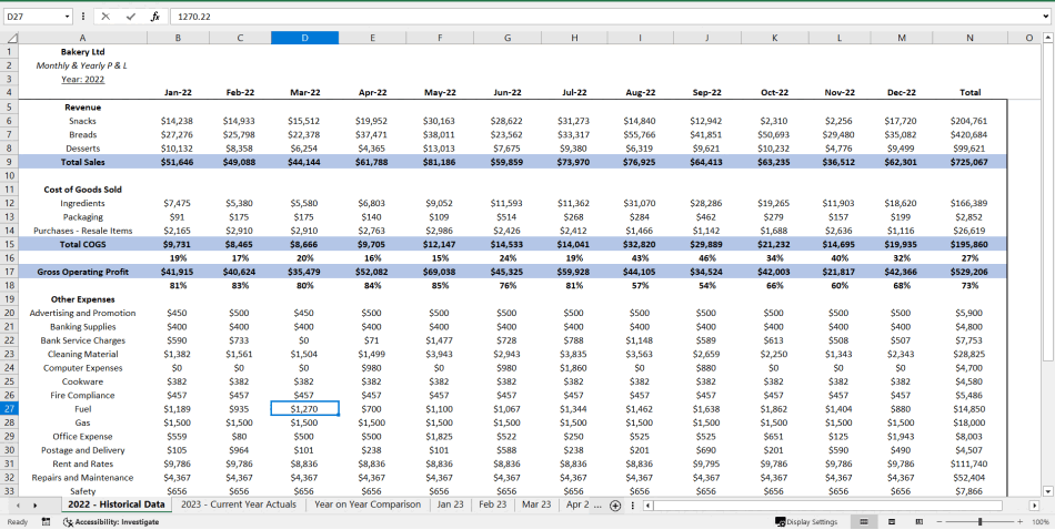 Bakery Accounting Template with Profit & Loss Accounts (Excel template (XLSX)) Preview Image