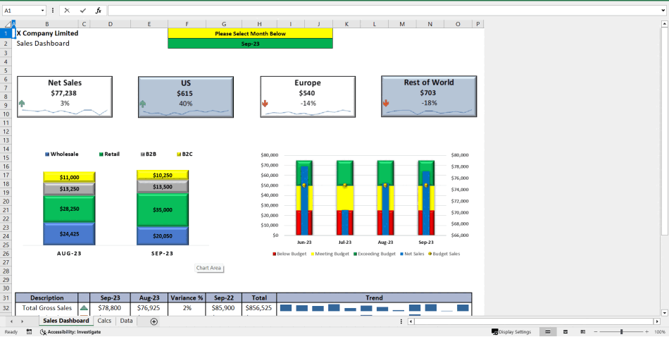 Dynamic Sales / Revenue Dashboard (Excel template (XLSX)) Preview Image