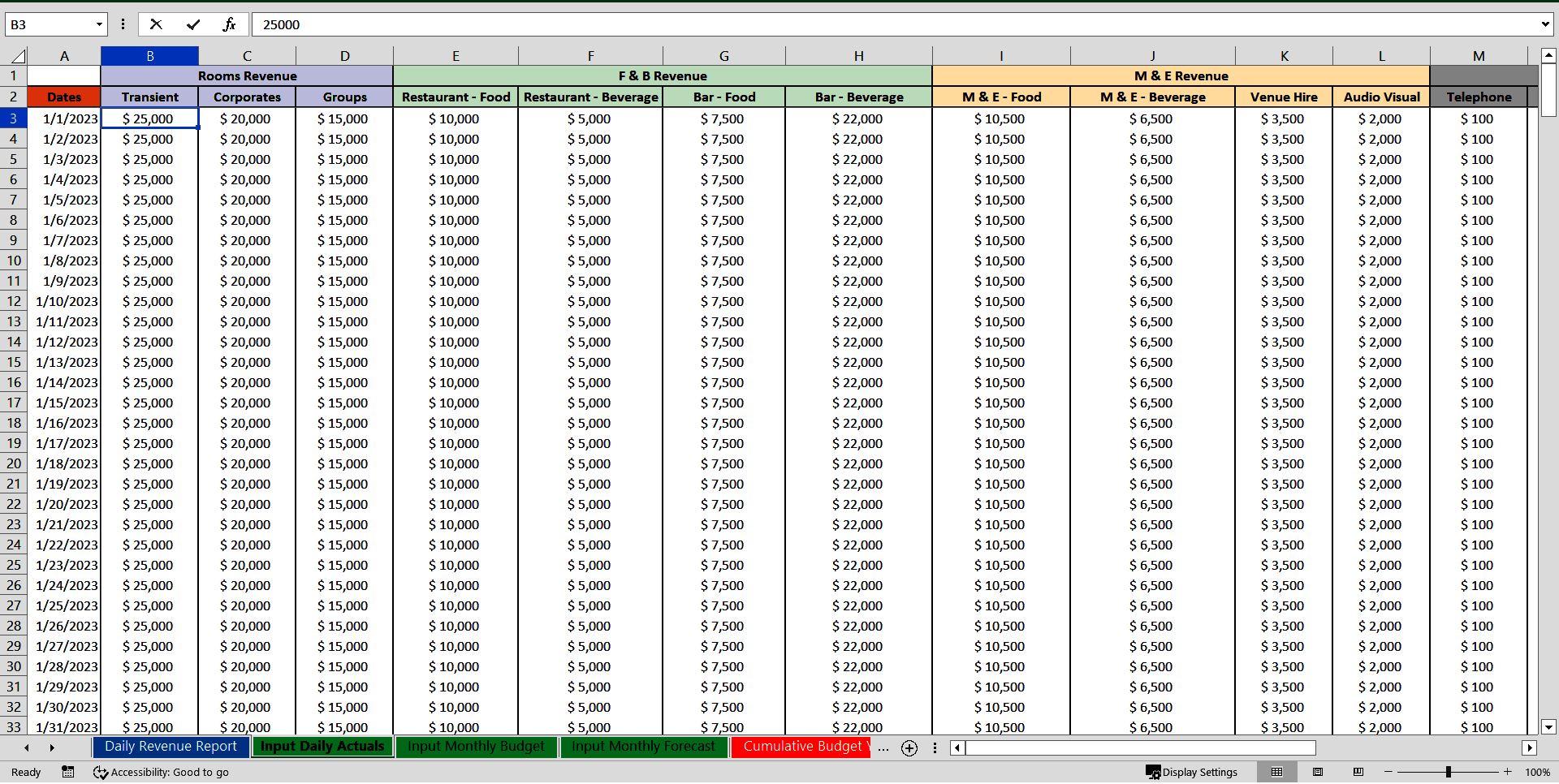 Hotel Daily Revenue Report (Excel template (XLSX)) Preview Image