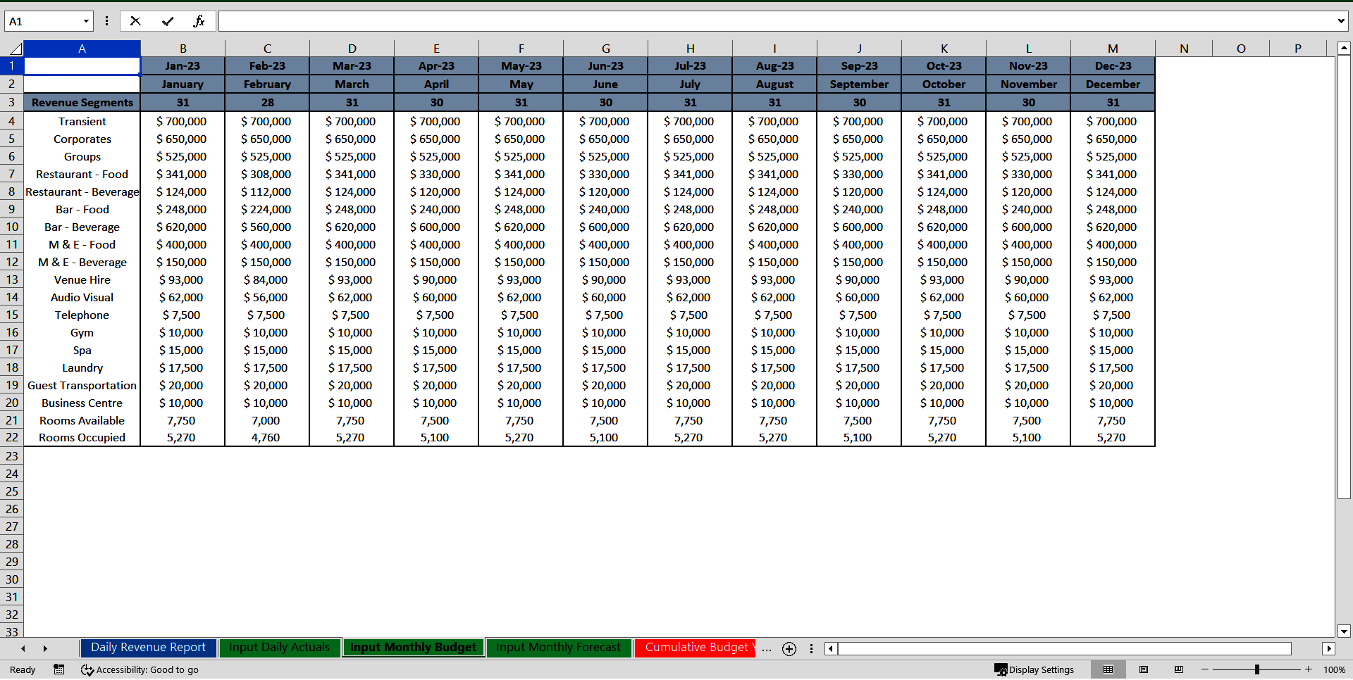 Hotel Daily Revenue Report (Excel template (XLSX)) Preview Image