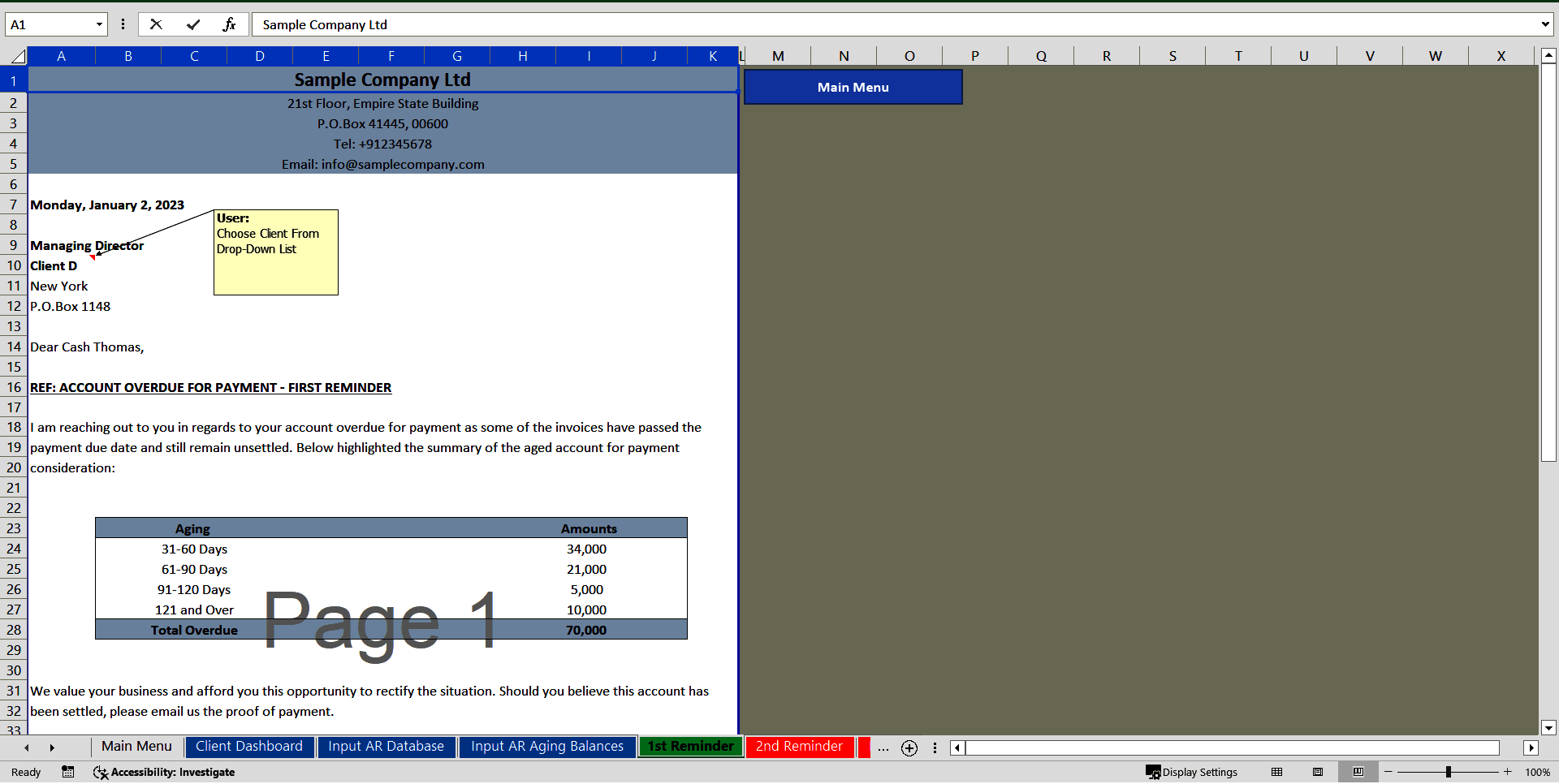 Accounts Receivable: Debt Collection Tool (Excel template (XLSX)) Preview Image