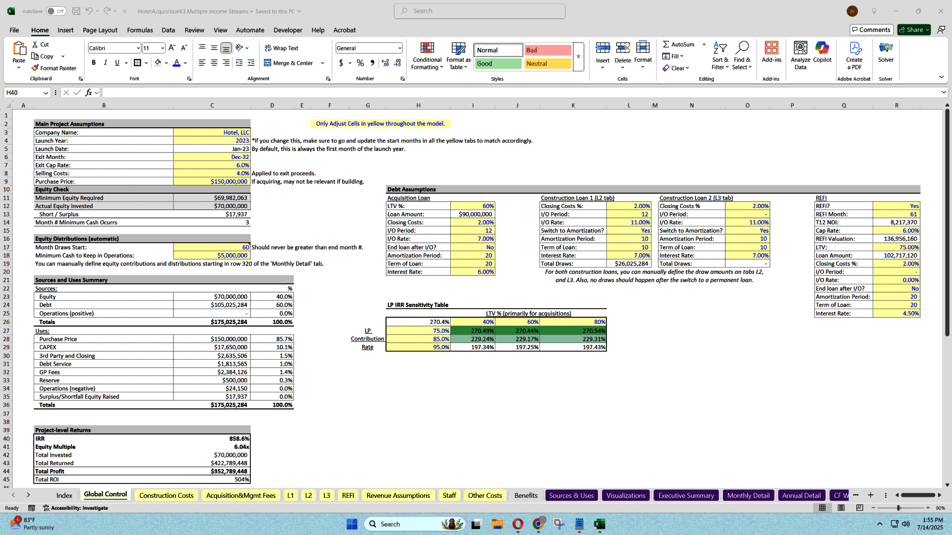 Joint Venture Hotel Deal Analyzer (Excel template (XLSX)) Preview Image