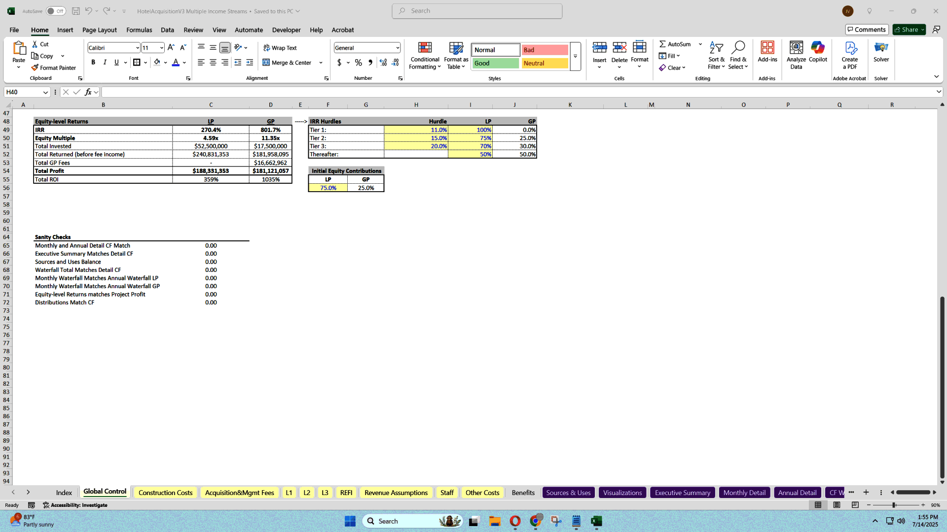 Joint Venture Hotel Deal Analyzer (Excel template (XLSX)) Preview Image