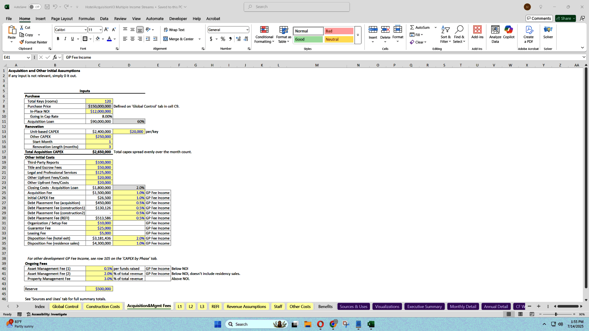 Joint Venture Hotel Deal Analyzer (Excel template (XLSX)) Preview Image