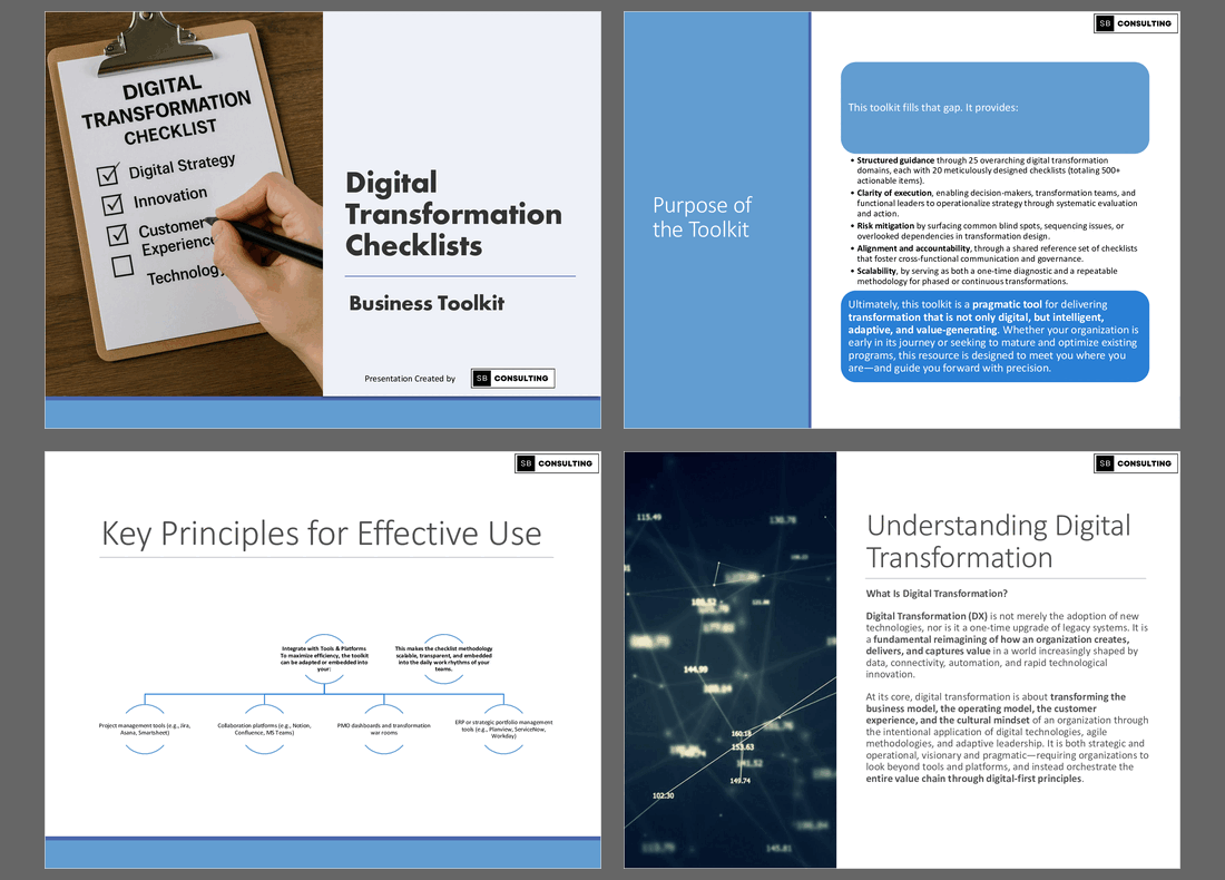 500 Digital Transformation Checklists (663-slide PPT PowerPoint presentation slide deck (PPTX)) Preview Image