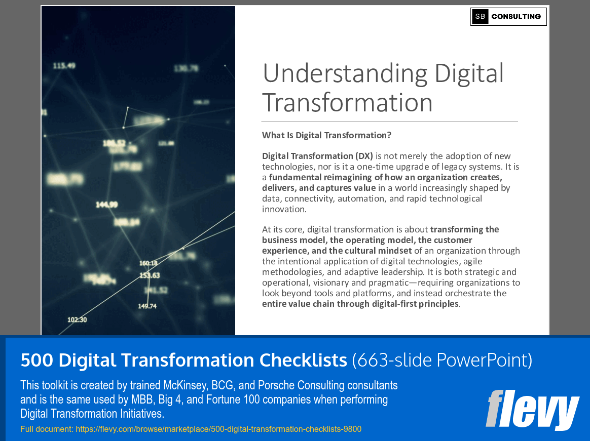 500 Digital Transformation Checklists (663-slide PPT PowerPoint presentation slide deck (PPTX)) Preview Image