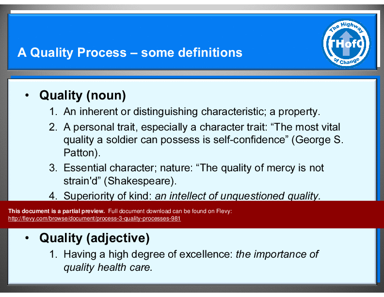 This is a partial preview of Process (3) - Quality Processes (46-slide PowerPoint presentation (PPT)). Full document is 46 slides. 