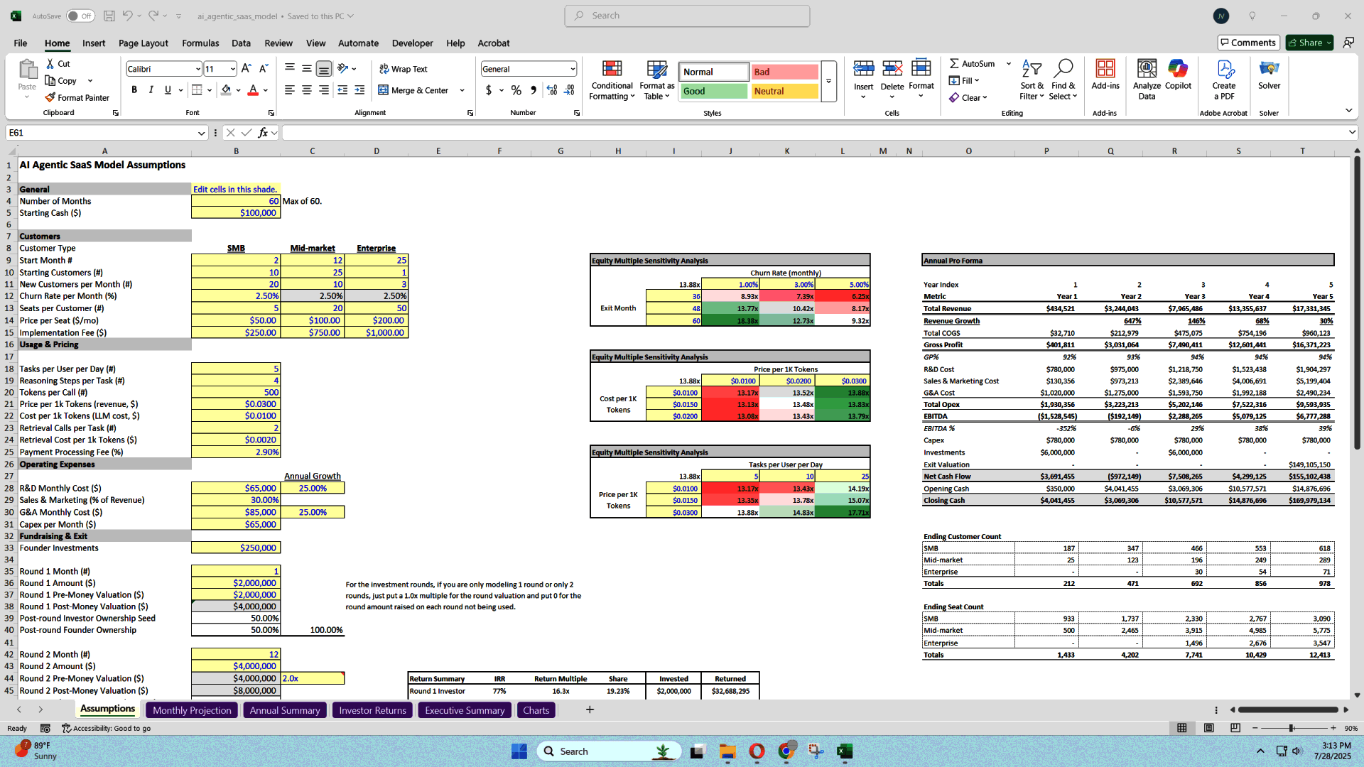 AI Agentic Platform Pro Forma: Usage, Seat & Setup Revenue (Excel template (XLSX)) Preview Image