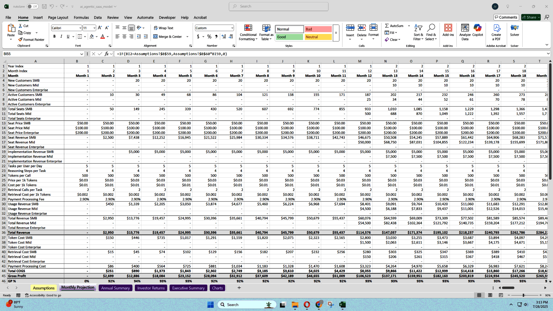AI Agentic Platform Pro Forma: Usage, Seat & Setup Revenue (Excel template (XLSX)) Preview Image
