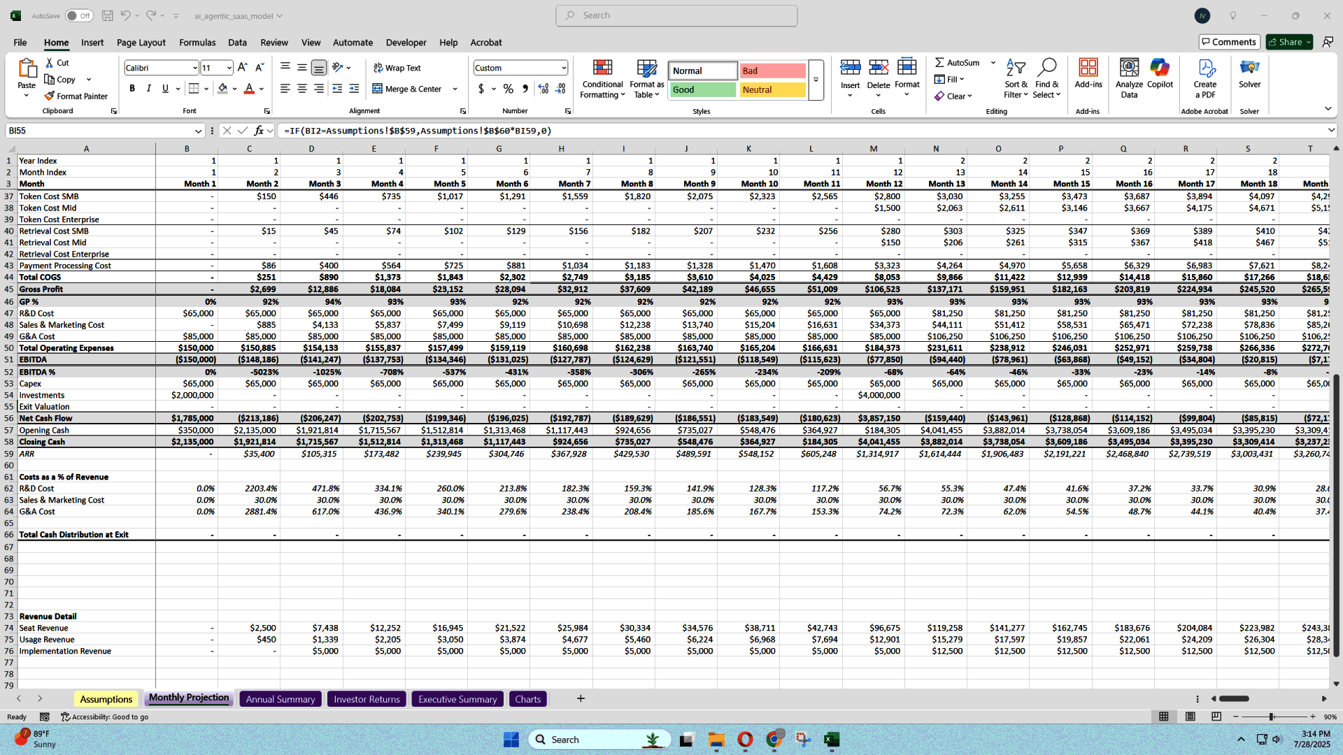 AI Agentic Platform Pro Forma: Usage, Seat & Setup Revenue (Excel template (XLSX)) Preview Image
