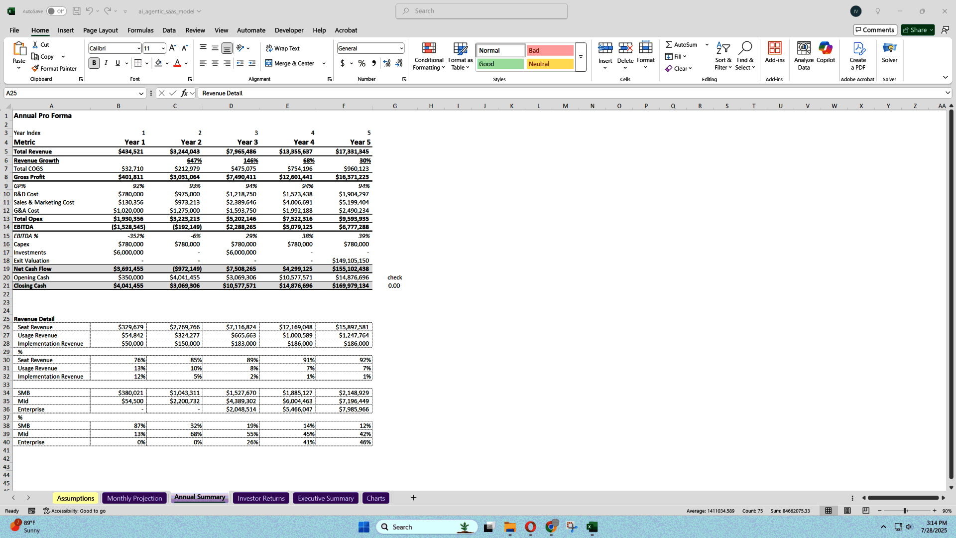 AI Agentic Platform Pro Forma: Usage, Seat & Setup Revenue (Excel template (XLSX)) Preview Image