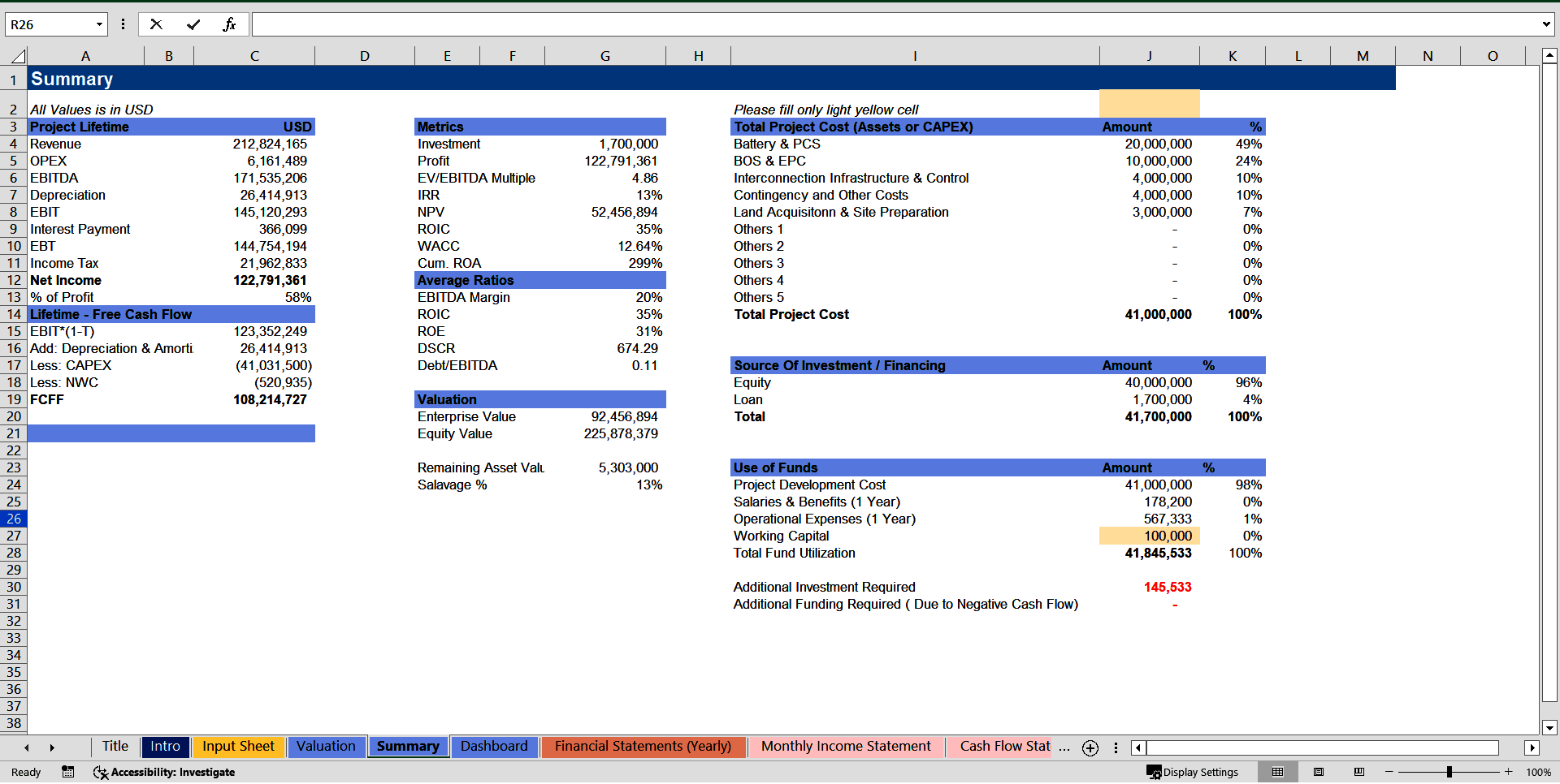 Renewable Energy Financial Model (Excel template (XLSX)) Preview Image