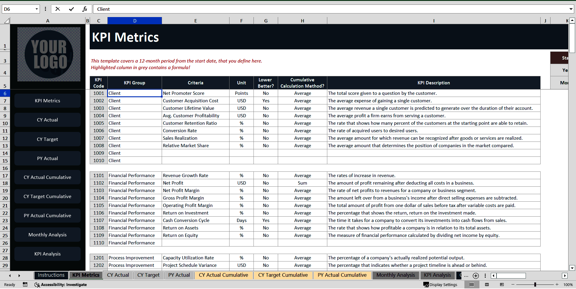 Marketing KPI Dashboard (Excel template (XLSX)) Preview Image
