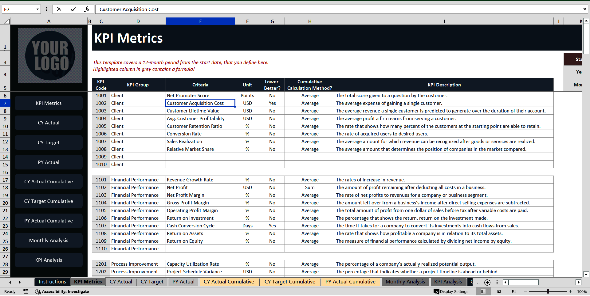 Project Management KPI Dashboard (Excel template (XLSX)) Preview Image