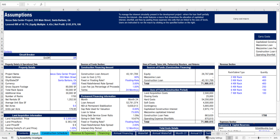 Data Center (Co-Location) Development Model Pro-forma - 20 Year (Excel template (XLSM)) Preview Image