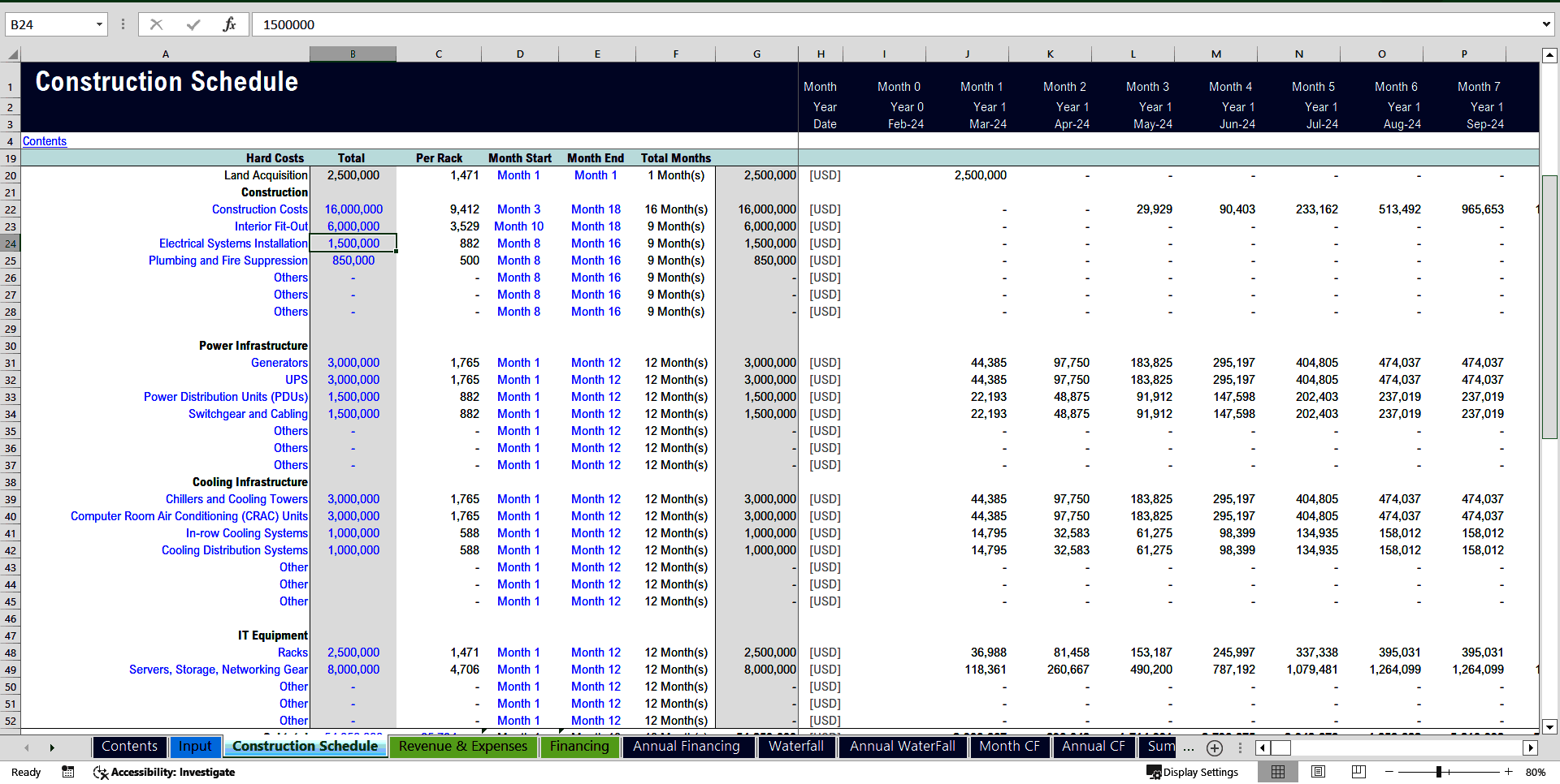 Data Center (Co-Location) Development Model Pro-forma - 20 Year (Excel template (XLSM)) Preview Image