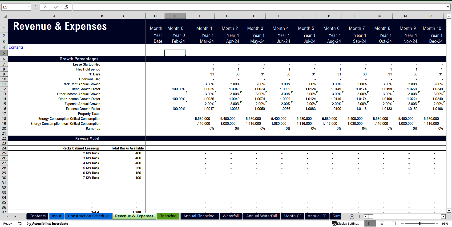 Data Center (Co-Location) Development Model Pro-forma - 20 Year (Excel template (XLSM)) Preview Image
