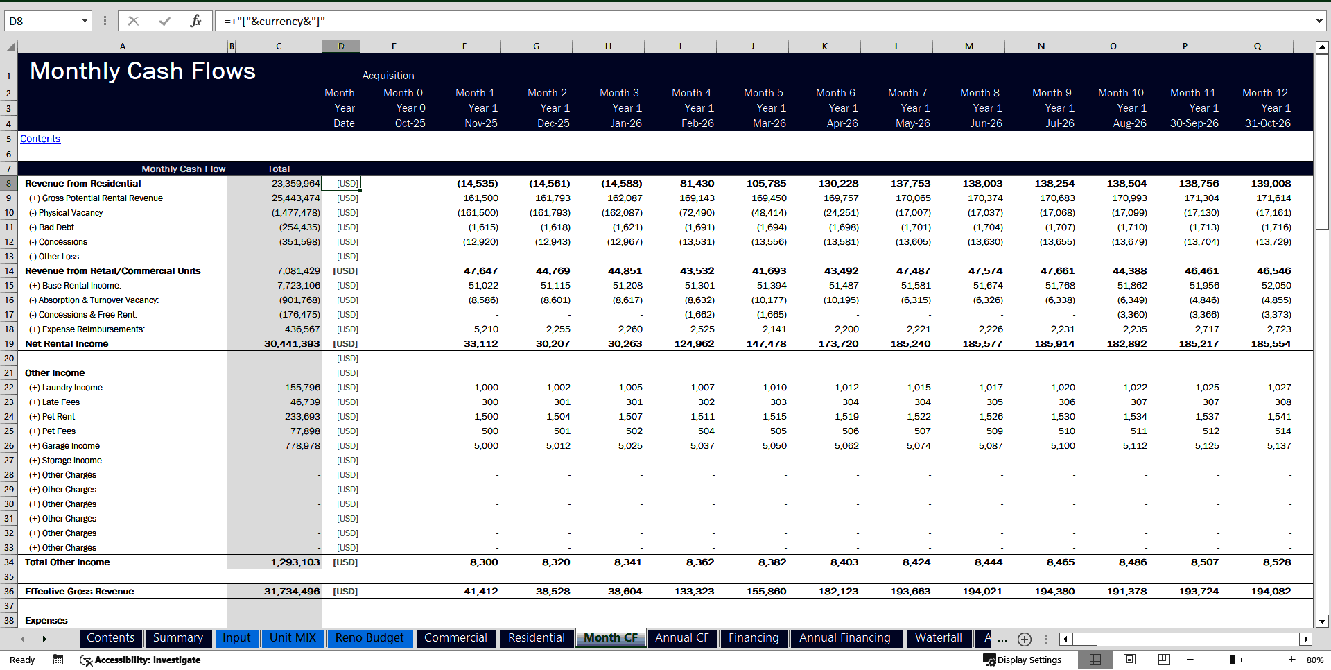 Real Estate | Mixed-Use Multifamily Acquisition (Excel template (XLSX)) Preview Image
