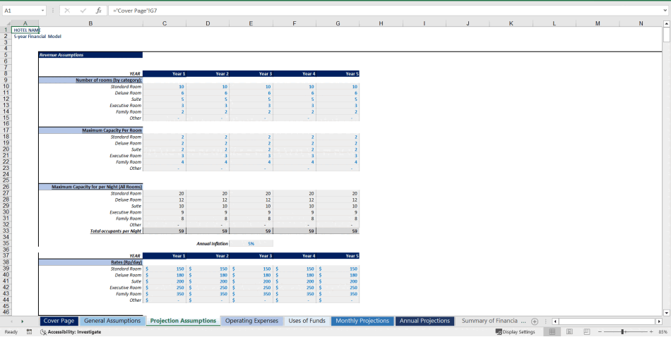 Hotel Financial Model Template (Excel template (XLSX)) Preview Image