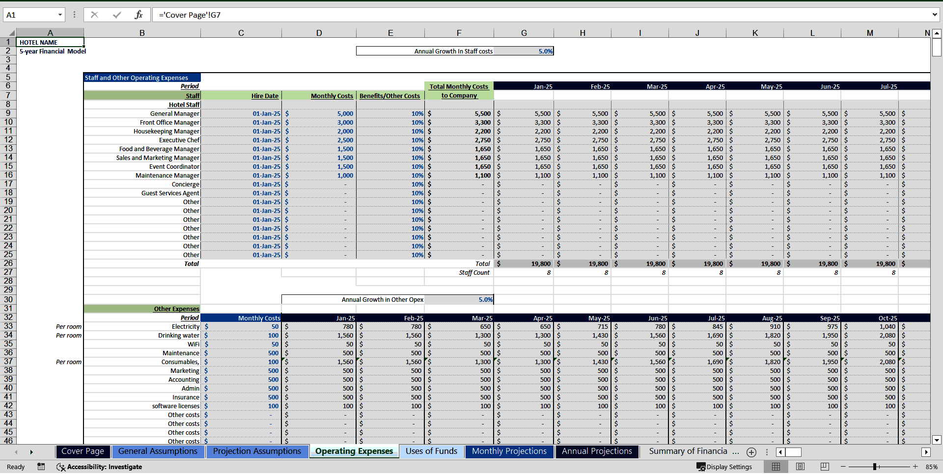 Hotel Financial Model Template (Excel template (XLSX)) Preview Image
