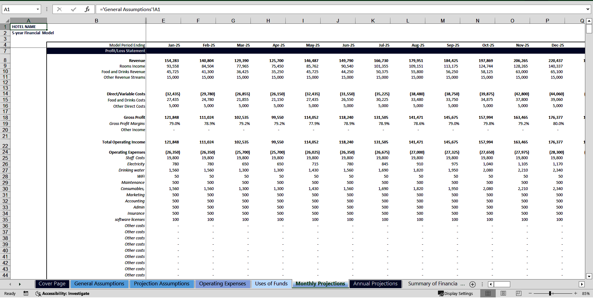 Hotel Financial Model Template (Excel template (XLSX)) Preview Image