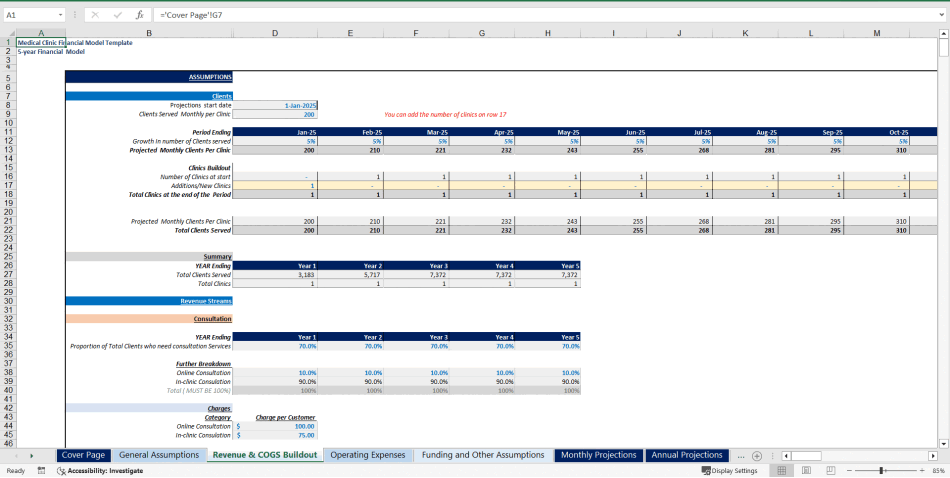Medical Clinic(s) Financial Model Template (Excel template (XLSX)) Preview Image