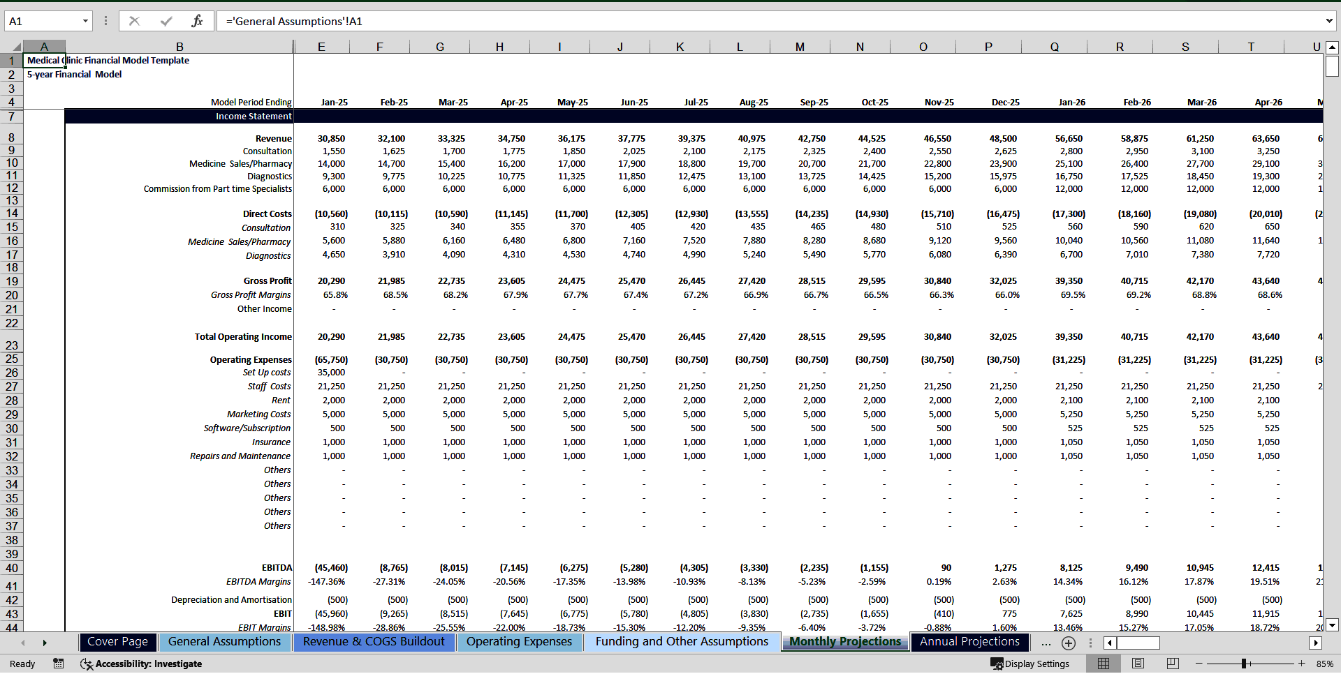 Medical Clinic(s) Financial Model Template (Excel template (XLSX)) Preview Image