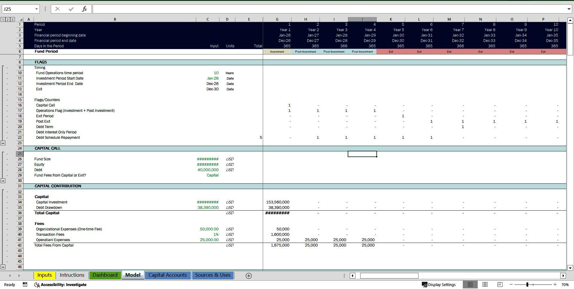 Single-Asset Private Equity Waterfall Model (Excel template (XLSX)) Preview Image