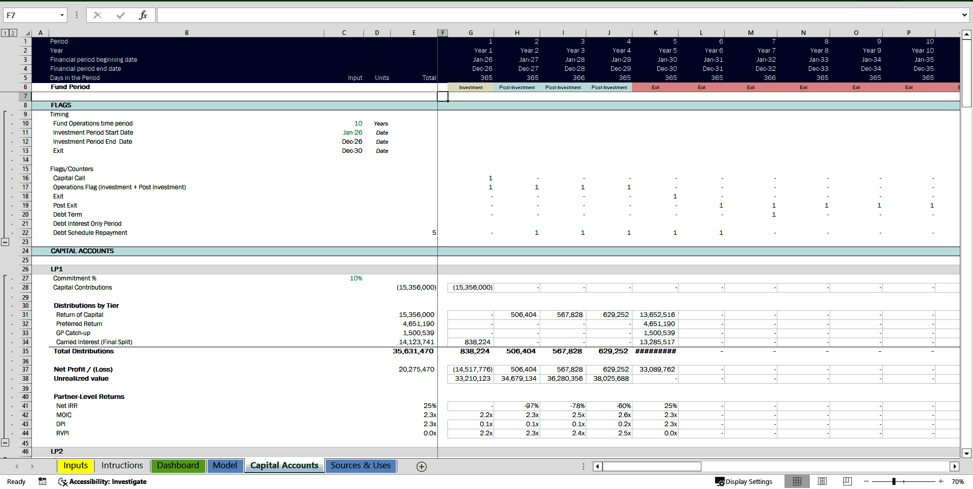 Single-Asset Private Equity Waterfall Model (Excel template (XLSX)) Preview Image