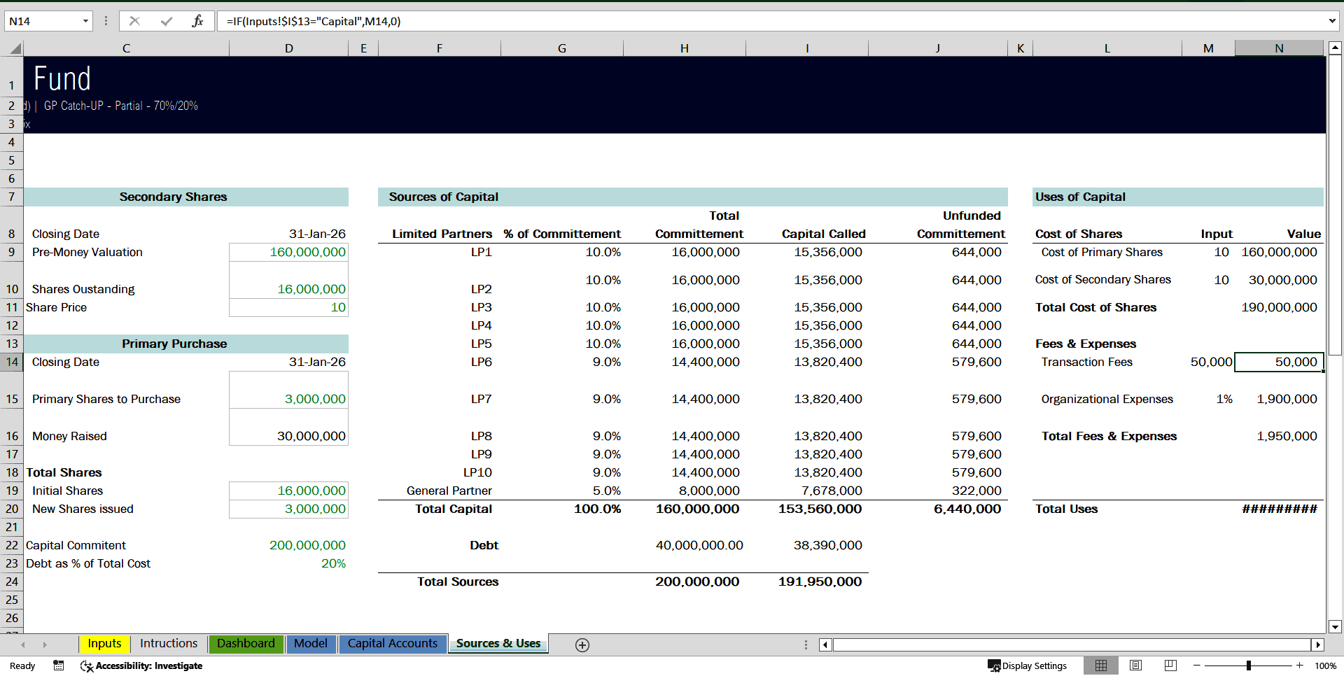 Single-Asset Private Equity Waterfall Model (Excel template (XLSX)) Preview Image