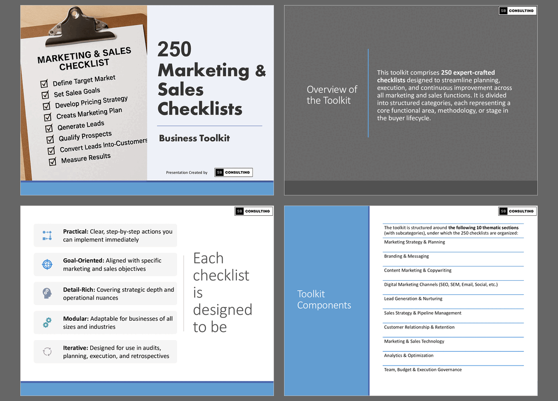 250 Marketing & Sales Checklists (467-slide PPT PowerPoint presentation slide deck (PPTX)) Preview Image