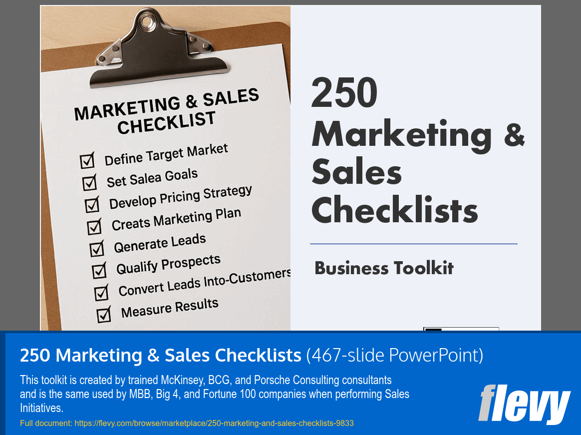 250 Marketing & Sales Checklists (467-slide PPT PowerPoint presentation slide deck (PPTX)) Preview Image