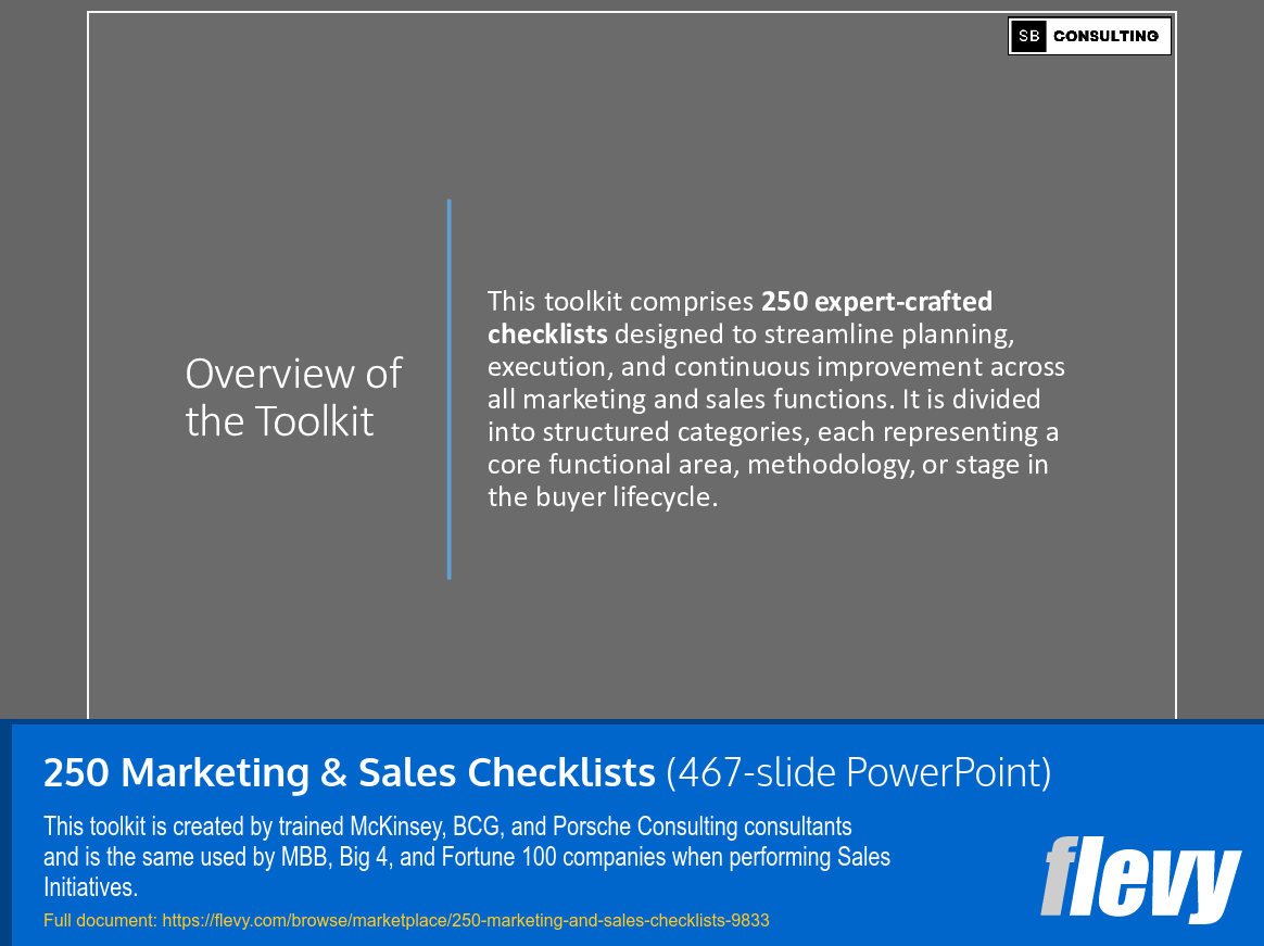 250 Marketing & Sales Checklists (467-slide PPT PowerPoint presentation slide deck (PPTX)) Preview Image