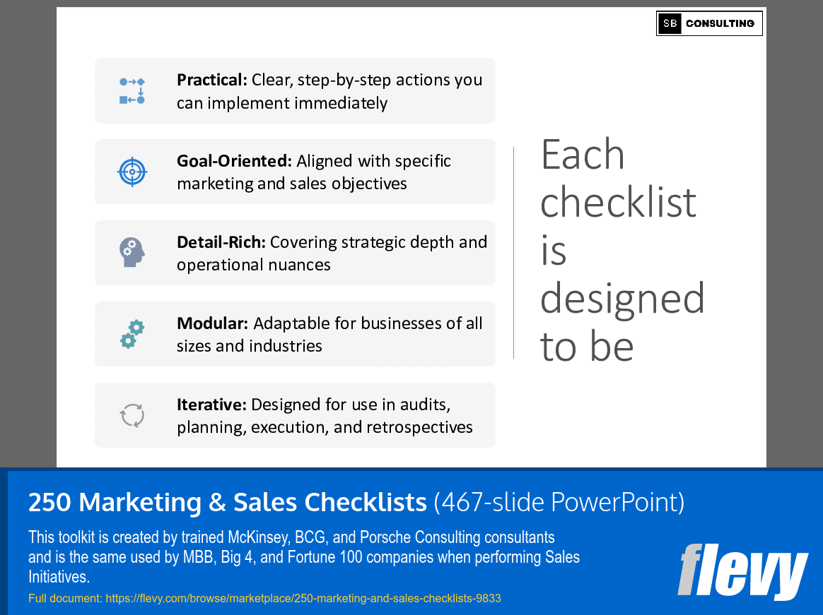250 Marketing & Sales Checklists (467-slide PPT PowerPoint presentation slide deck (PPTX)) Preview Image