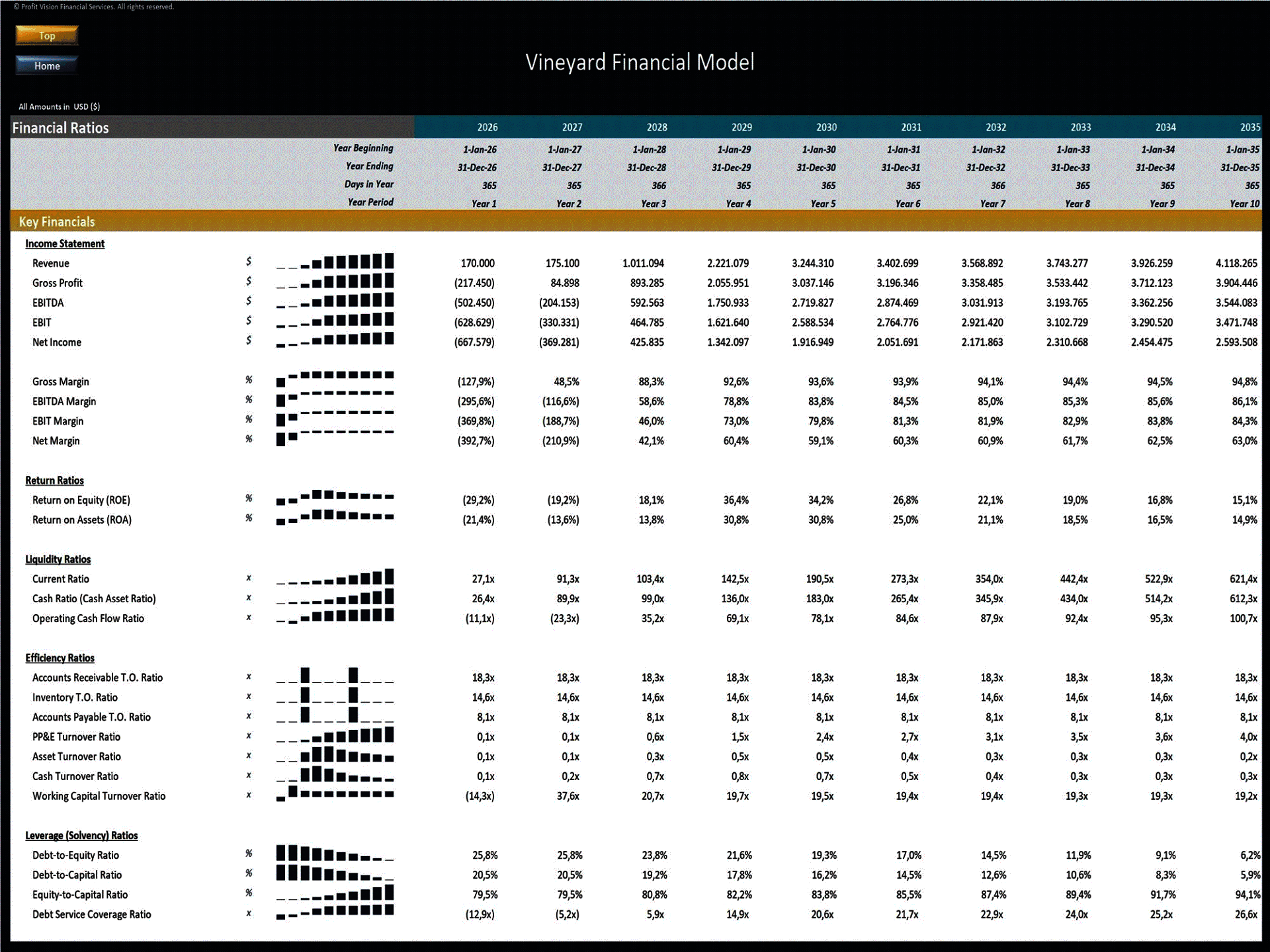 Vineyard Development – 10 Year Financial Model (Excel template (XLSX)) Preview Image