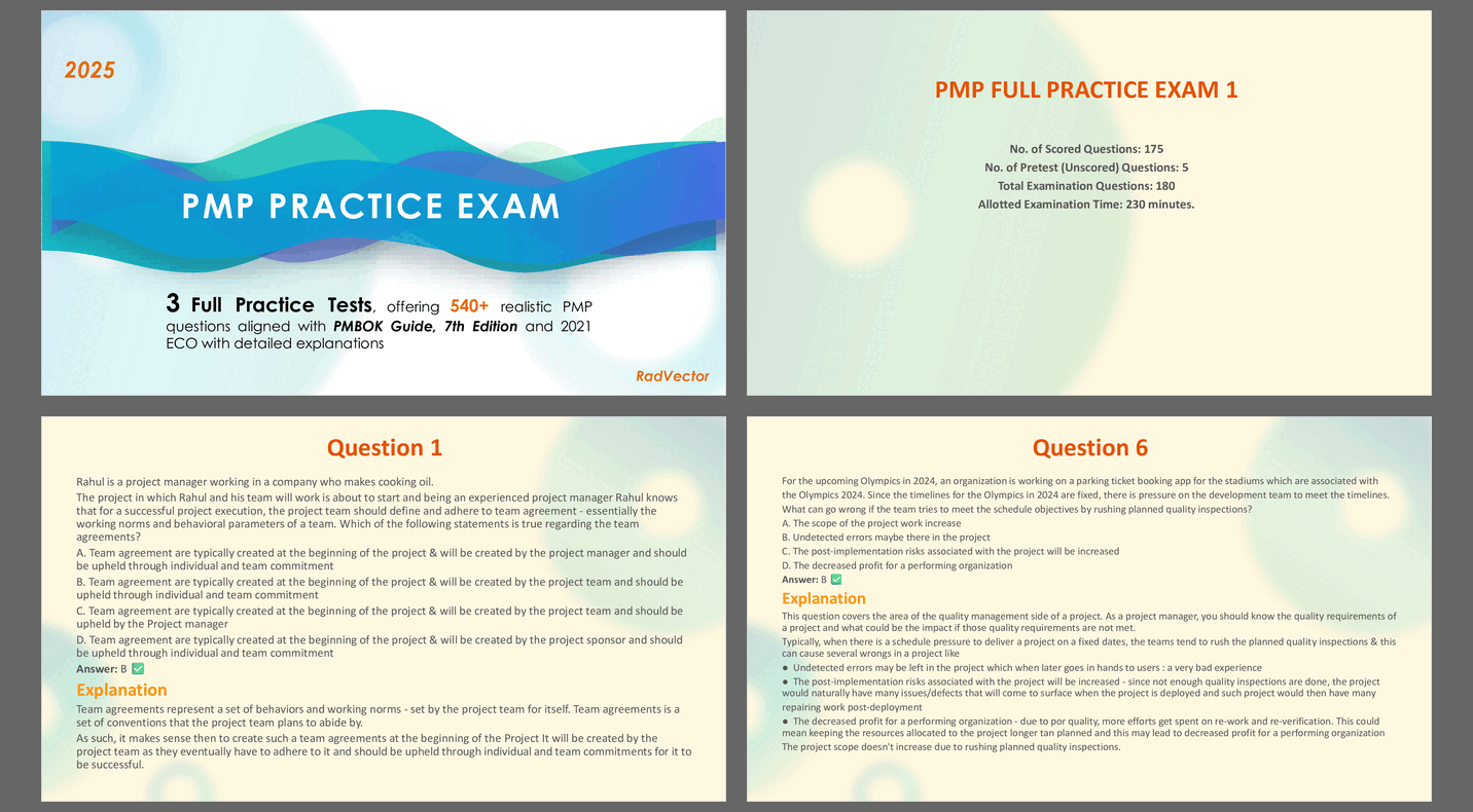 PMP Practice Exam - 3 Full Mock Tests (545-slide PPT PowerPoint presentation slide deck (PPTX)) Preview Image