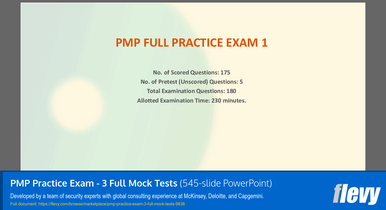 PMP Practice Exam - 3 Full Mock Tests (545-slide PPT PowerPoint presentation slide deck (PPTX)) Preview Image