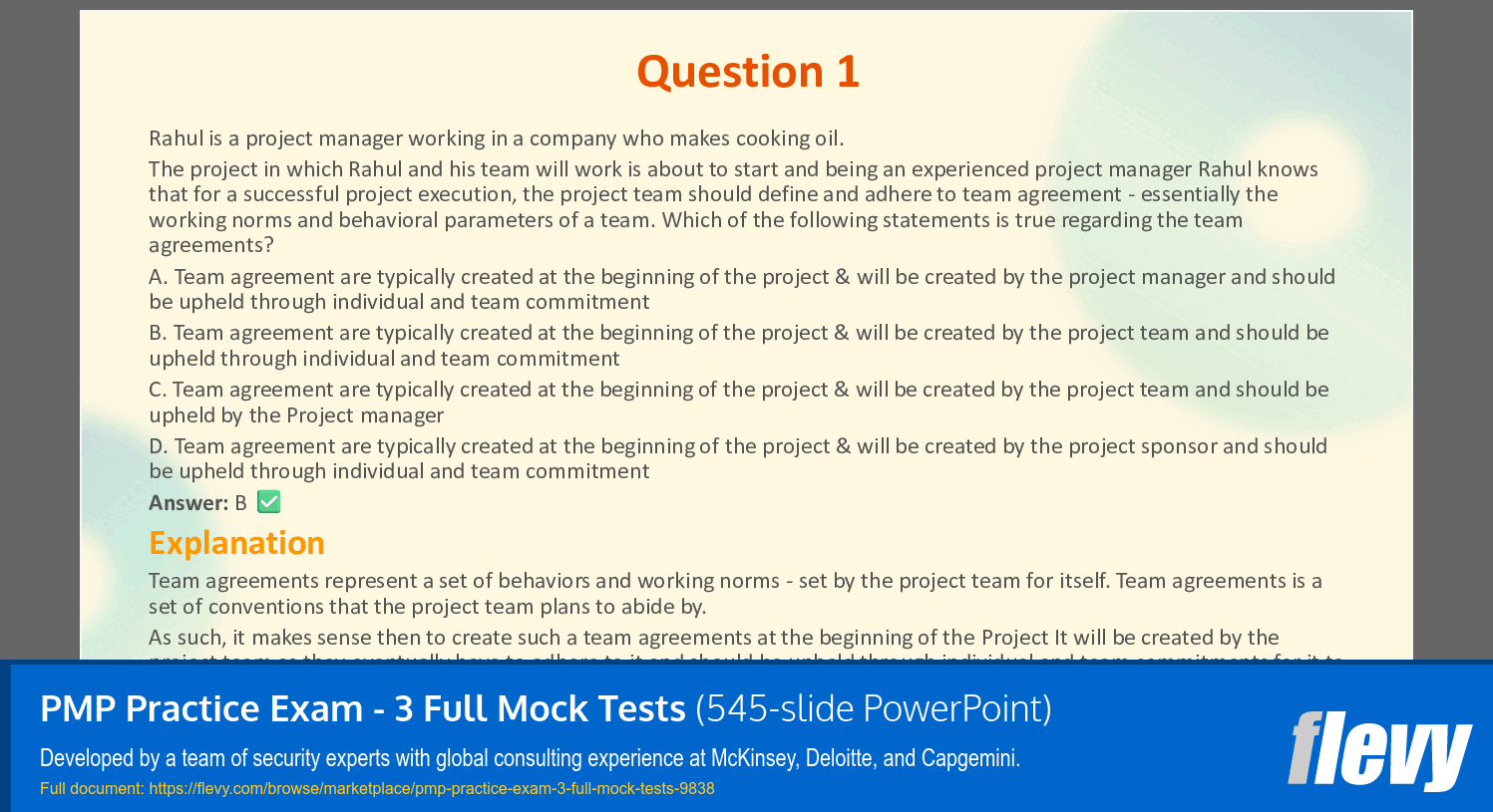 PMP Practice Exam - 3 Full Mock Tests (545-slide PPT PowerPoint presentation slide deck (PPTX)) Preview Image